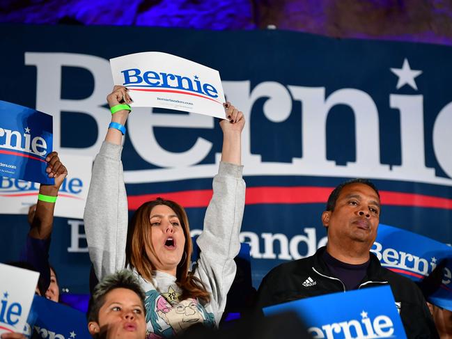 Supporters hold Bernie placards at a rally in Las Vegas, Nevada. Picture: AFP