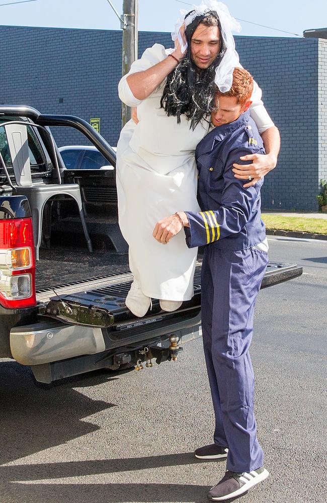 Aaron Black and Nakia Cockatoo also dressed as the royal couple. Picture: Mark Stewart