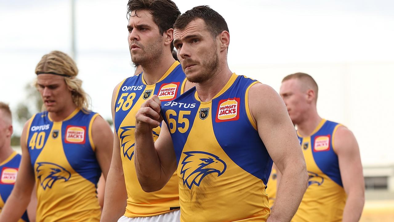 PERTH, AUSTRALIA - JUNE 19: Luke Shuey of the Eagles walks from the field at the half time break during the WAFL Rd 11 match between the Subiaco Lions and West Coast Eagles at Leederville Oval on June 19, 2021 in Perth, Australia. (Photo by Paul Kane/Getty Images)