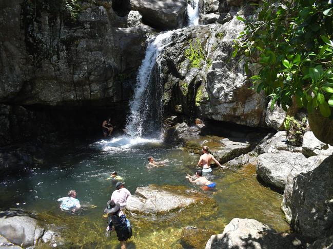 North Queenslanders flocked to Little (pictured) and Big Crystal Creeks between Townsville and Ingham and other regional watering holes to escape the extreme heat over the weekend. Picture: Cameron Bates