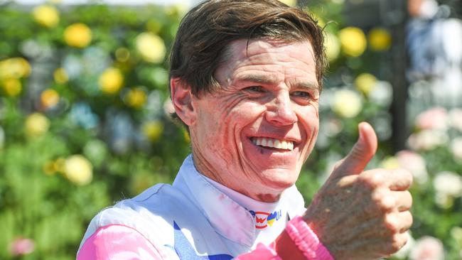 Craig Williams after winning the Furphy Shaftesbury Avenue Handicap at Flemington Racecourse on March 09, 2024 in Flemington, Australia. (Photo by Brett Holburt/Racing Photos via Getty Images)