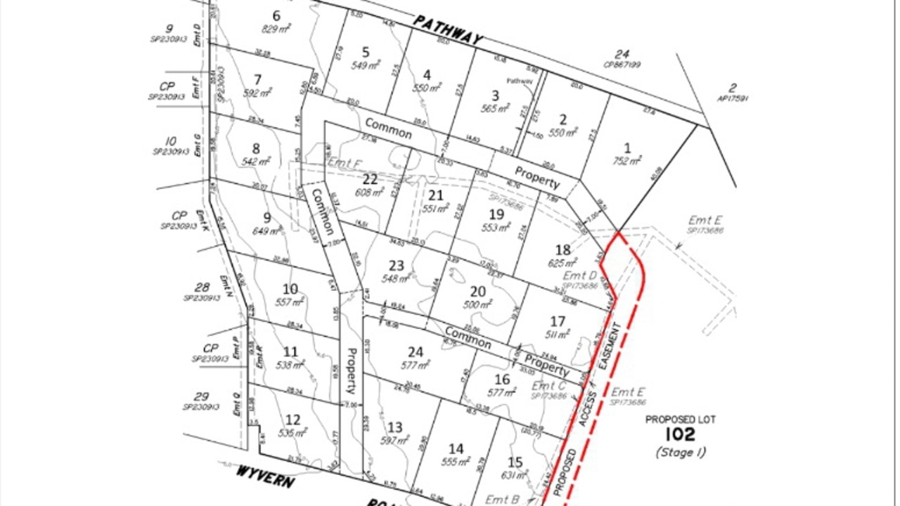 The proposed 24 detached private residential lots with Lot 102 intended for an apartment in Rainbow Beach, Queensland.