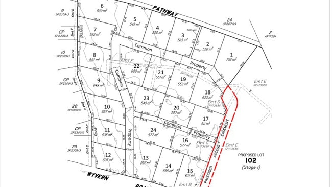 The proposed 24 detached private residential lots with Lot 102 intended for an apartment in Rainbow Beach, Queensland.