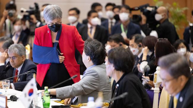 Penny Wong at the East Asia Summit foreign ministers’ meeting in Phnom Penh on Friday. Picture: DFAT / Michael Godfrey