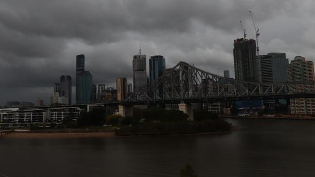 Storms roll in to Brisbane on Monday afternoon. Picture: David Clark