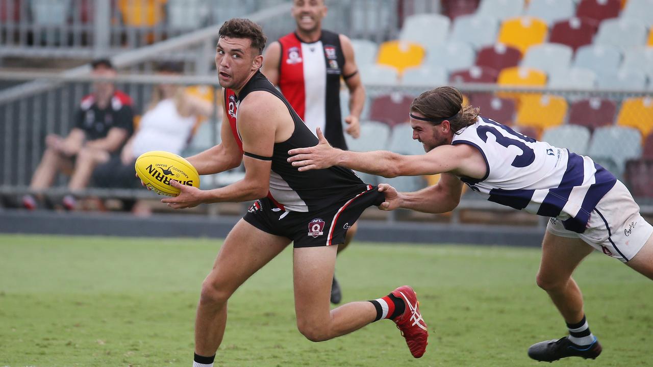 Saints' Zac Straker proved hard to stop in the AFL Cairns seniors semi final match between the Cairns Saints and the Port Douglas Crocs, held at Cazalys Stadium, Manunda. Picture: Brendan Radke