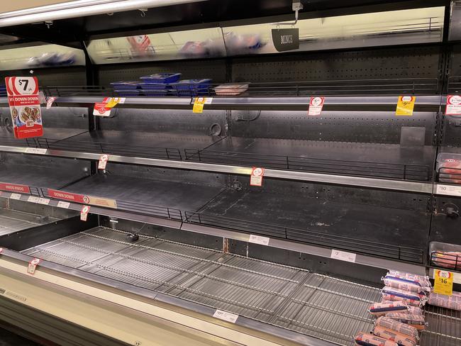 The empty shelves at Coles on Maude St, Shepparton, could take anyone back to the pre-lockdown period of panic-buying in 2020.