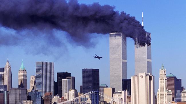 Hijacked United Airlines Flight 175 about to fly into second tower.