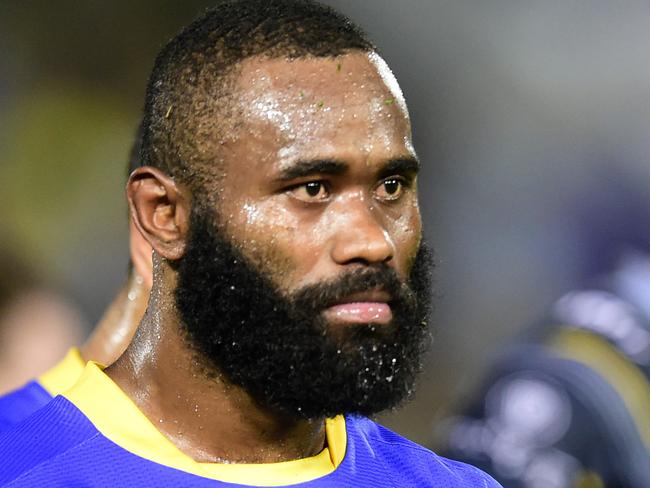 NRL Round 8 match between North Queensland Cowboys and Parramatta Eels at 1300SMILES Stadium, Townsville, QLD. Eel's Semi Radradra dejected after the loss.