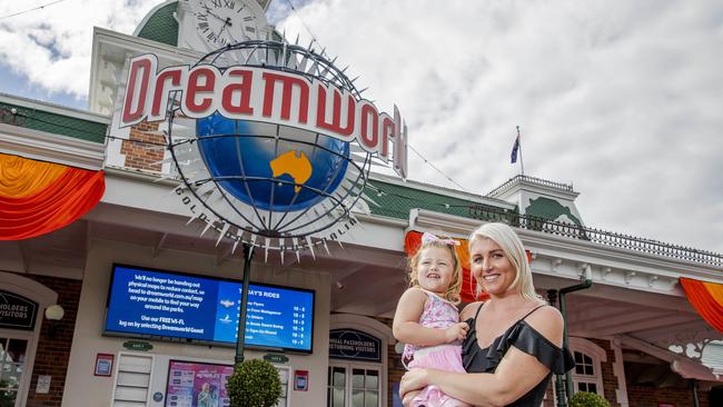 Justine Allen and her daughter Charlotte Allen, 3, from Coomera. Picture: Jerad Williams