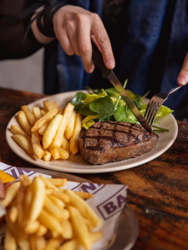 The Bank Hotel’s rump steak with red wine jus. Picture: Yeah Rad