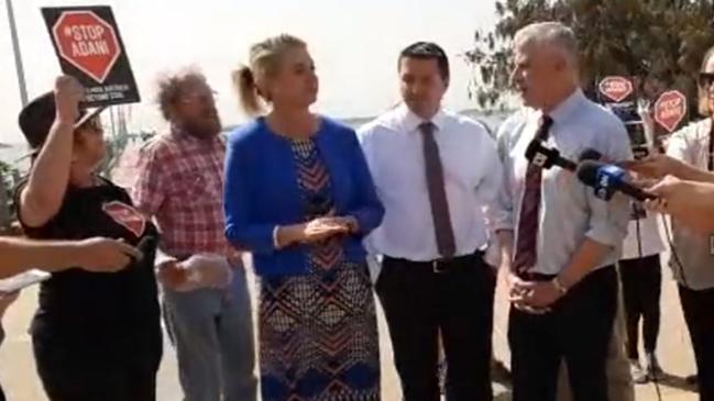 Mr McCormack, right argues with one of the protesters, left. Picture: Facebook/ABC Coffs Coast