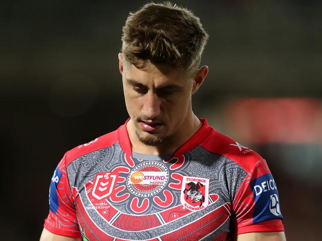 SYDNEY, AUSTRALIA - JULY 30:  Zac Lomax of the Dragons looks on during the round 12 NRL match between the St George Illawarra Dragons and the South Sydney Rabbitohs at Netstrata Jubilee Stadium on July 30, 2020 in Sydney, Australia. (Photo by Cameron Spencer/Getty Images)