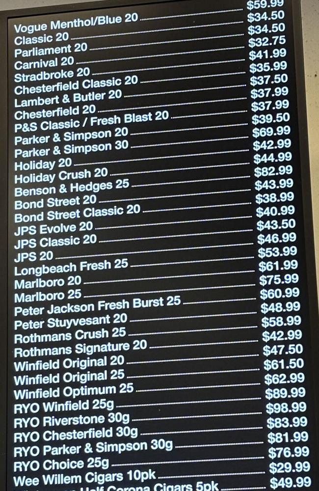 Cigarette prices in Melbourne in 2025. Picture: LinkedIn