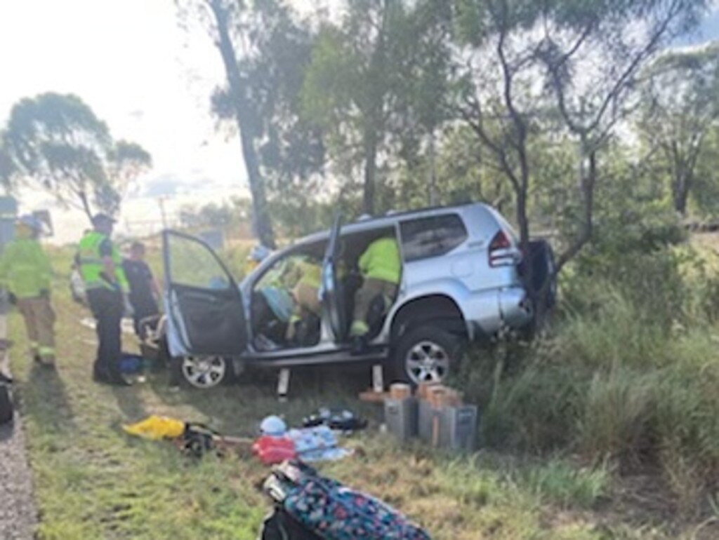 Authorities arrived to a horrific scene after a serious head-on collision on the Peak Downs Highway on February 2, 2022. Picture: RACQ CQ Rescue