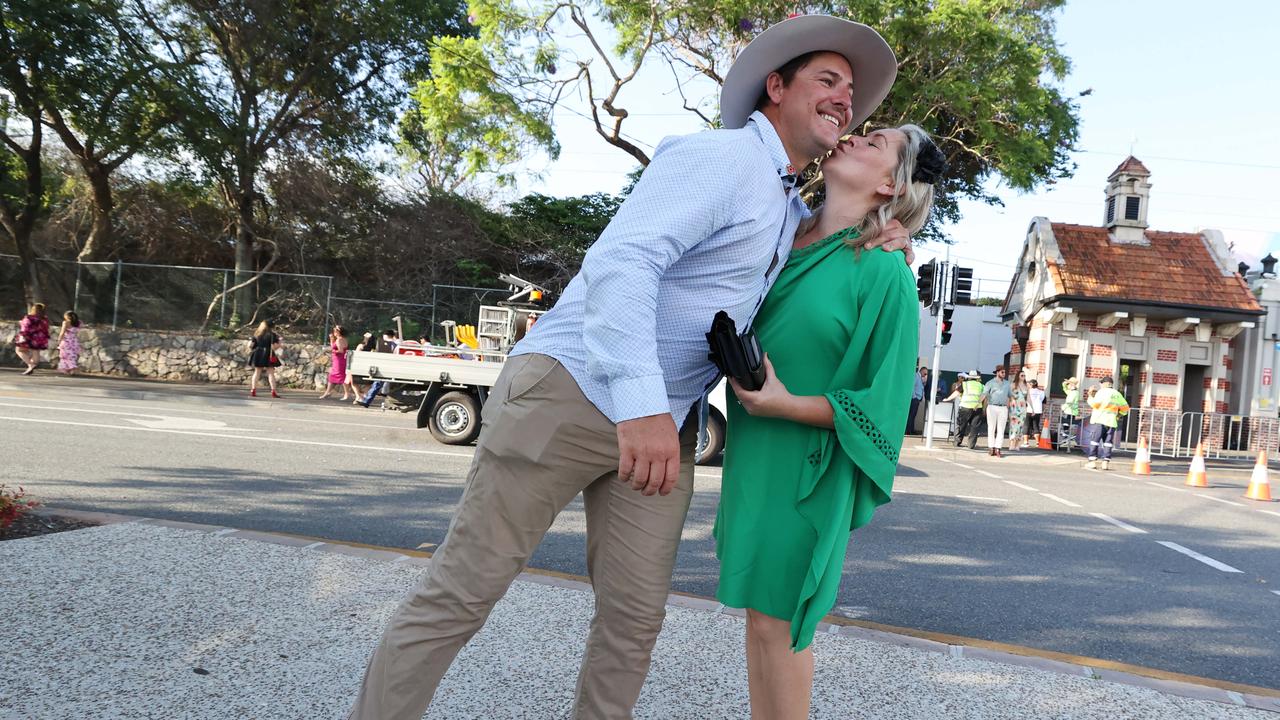 Punters leave Eagle Farm racecourse on Melbourne Cup Day.