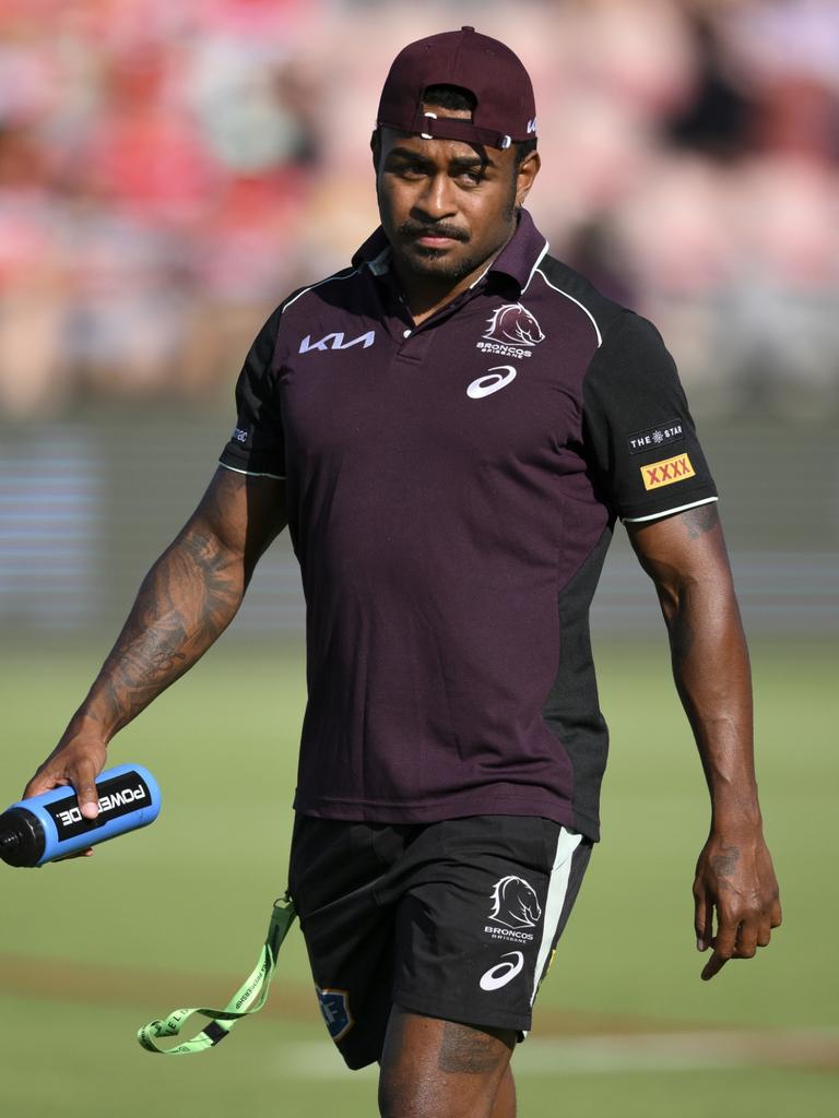 Ezra Mam on the sideline during Brisbane’s pre-season trial. Picture: NRL Photos