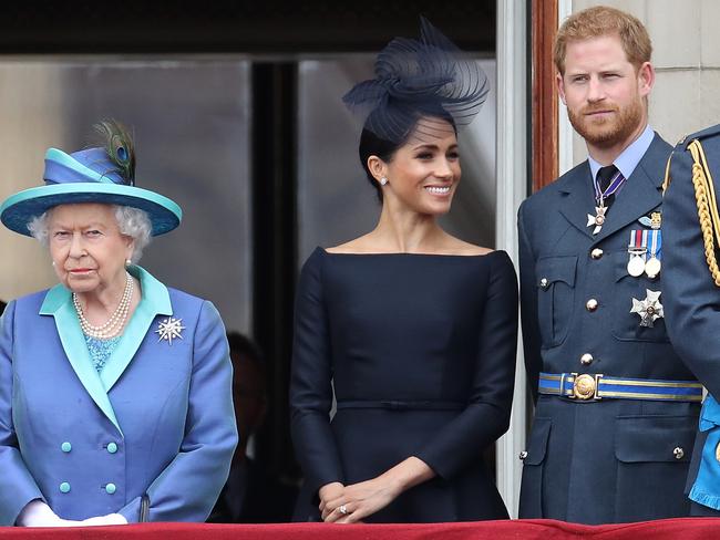 The late Queen with Meghan and Harry in 2918. Picture: Chris Jackson/Getty Images