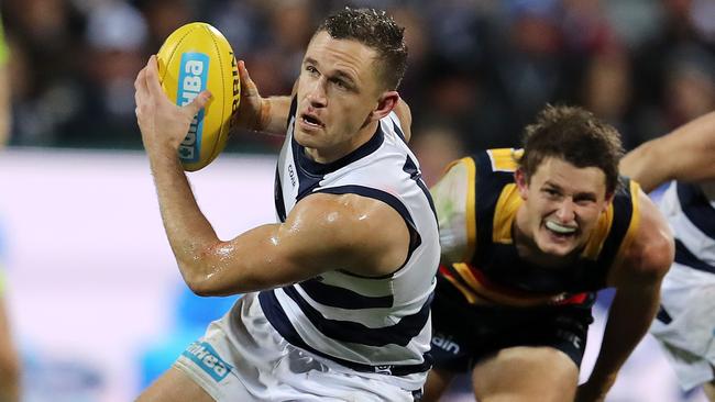 Joel Selwood in action against Adelaide. Picture: Michael Klein