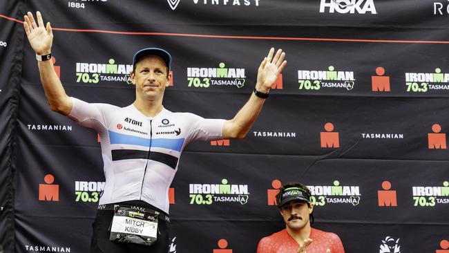 Australian triathlete Mitch Kibby comes second in the Ironman 70.3 Tasmania in Hobart on Sunday 4th February 2024. Picture: Linda Higginson