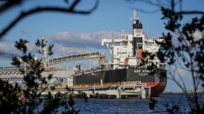 A coal ship is loaded at the Port of Newcastle. Picture: Liam Driver