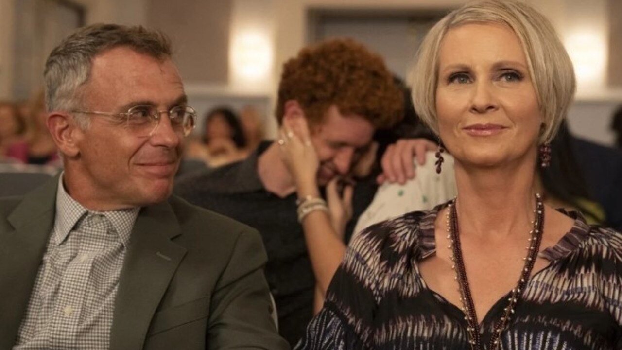 David Eigenberg (Steve Brady) and Cynthia Nixon (Miranda Hobbs) in the first season of And Just Like That. Picture: Binge