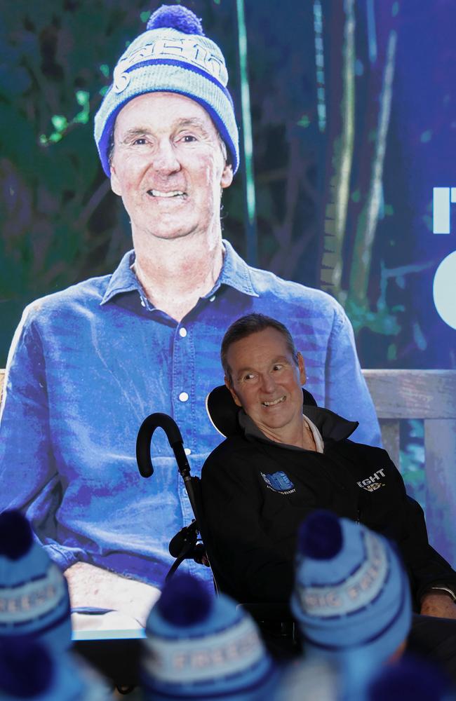 Neale Daniher addresses the Melbourne Football club ahead of Monday’s Big Freeze at the G. Picture: Michael Klein