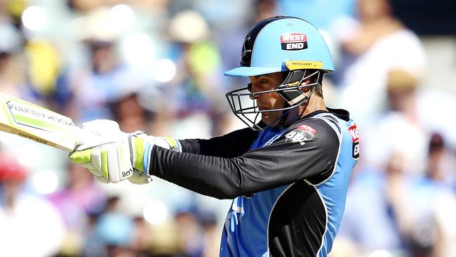 Alex Carey hits out in Adelaide Strikers’ BBL grand final win against Hobart Hurricanes at Adelaide Oval. Alex Carey. Picture Sarah Reed