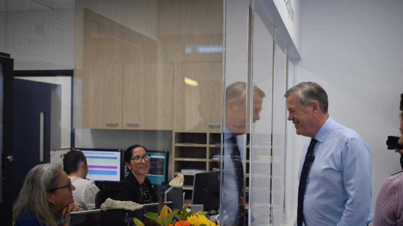 State Health Minister Tim Nicholls talks to staff of the new orthopaedic clinic which opened up this week at Rockhampton Hospital.