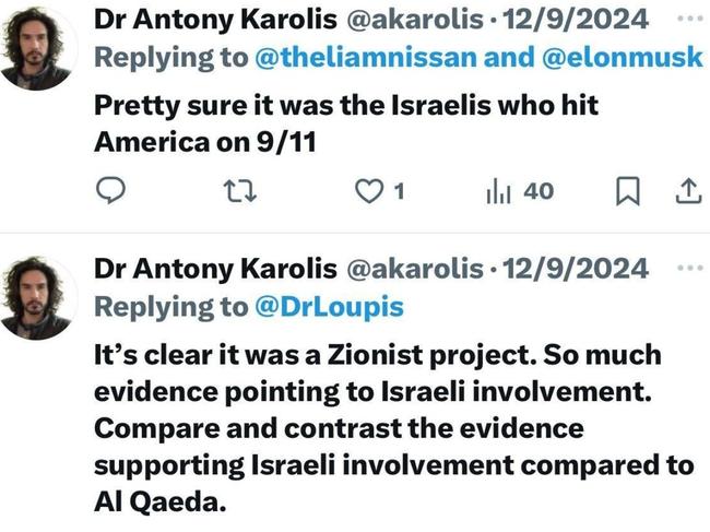 Some of the tweets shared by the account purporting to be Dr Karolis. Picture: X