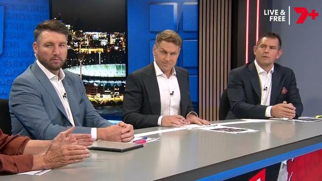 Dale Thomas (left), Kane Cornes (middle) and Luke Hodge (right) could be facing legal action from the umpires.