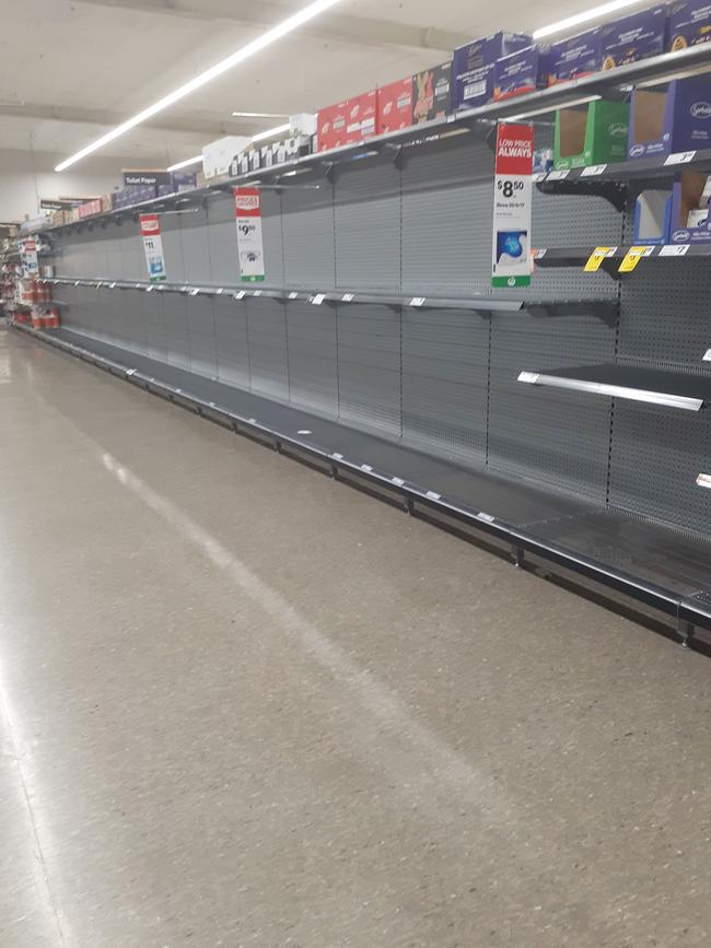 Panic buying emptied shelves in stores around Australia early on.