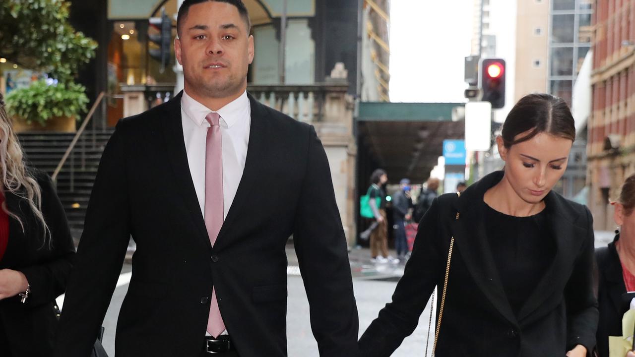 Former NRL superstar Jarryd Hayne and his wife Amelia Bonnici during the trial. Picture: NCA NewsWire / Christian Gilles