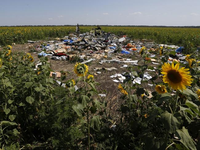 Wreckage and debris at the crash site of Malaysia Airlines Flight MH17 pictured near the village of Hrabove (Grabovo), Donetsk region in 2014. Picture: Reuters