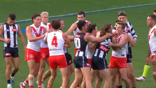 Collingwood and Swans players fight over the treatment of Nick Daicos