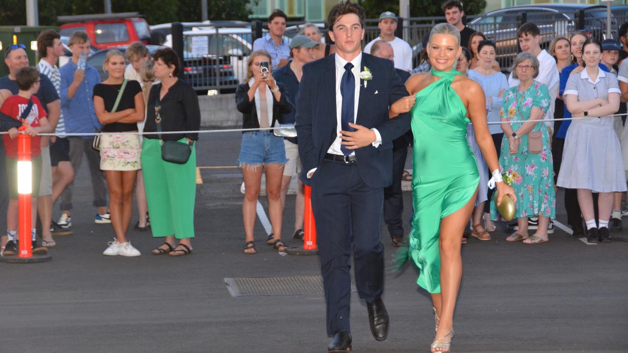 Toowoomba school formals. At the 2023 St Ursula's College formal is graduate Gabriella Siebenhausen with her partner. Picture: Rhylea Millar