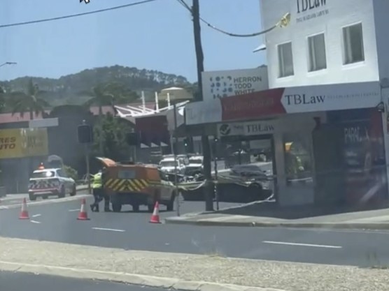 Scene of a crash on intersection of Park Avenue and Pacific Highway, Coffs Harbour where a man and a woman have now been charged. Picture: Jess Moore / Facebook