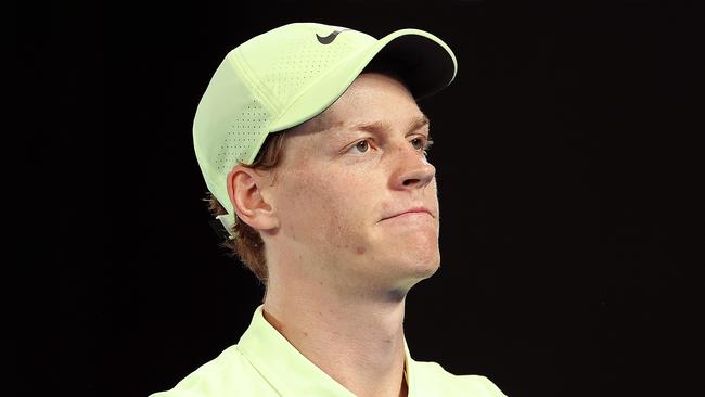 MELBOURNE, AUSTRALIA - JANUARY 10: Jannik Sinner of Italy looks on ahead of the 2025 Australian Open at Melbourne Park on January 10, 2025 in Melbourne, Australia. (Photo by Kelly Defina/Getty Images)