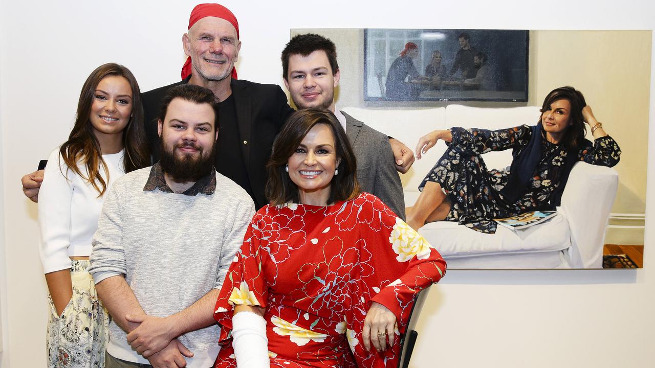 ‘I hope people can see beyond’ ... Lisa Wilkinson with husband Peter FitzSimons and children Billi, Jake and Louis at the Art Gallery of NSW after her portrait by Peter Smeeth won the Packing Room Prize during the Archibald Prize 2017. Picture: Justin Lloyd