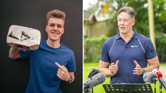 Lachlan Power was the first Australian YouTuber to reach more than 10 million subscribers and is the son of Logan Mayor Darren Power, pictured March 6, 2022 – Pictures: Instagram (L) and Richard Walker (R)