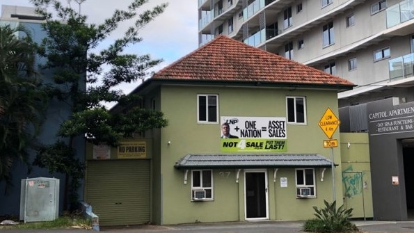 The Peel St site often sports political slogans.