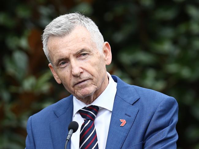 SYDNEY, AUSTRALIA - MARCH 08: Bruce McAvaney speaks during the official unveiling of the Winx Statue at Rosehill Gardens on March 08, 2021 in Sydney, Australia. (Photo by Jason McCawley/Getty Images)