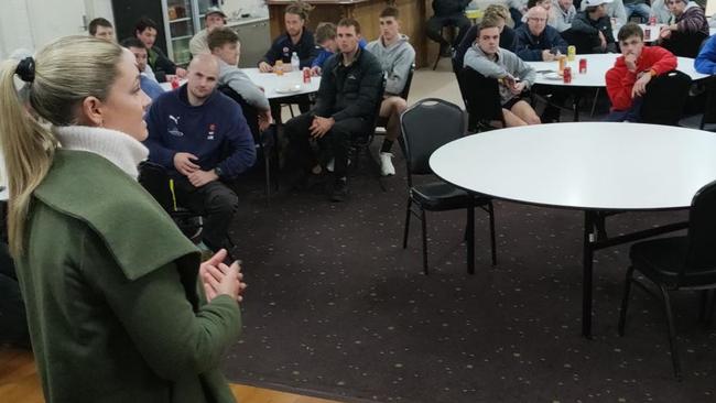 Commonwealth Games silver medallist Jenna Strauch talks to the Golden Square Football Club. Picture: Golden Square Football Club.