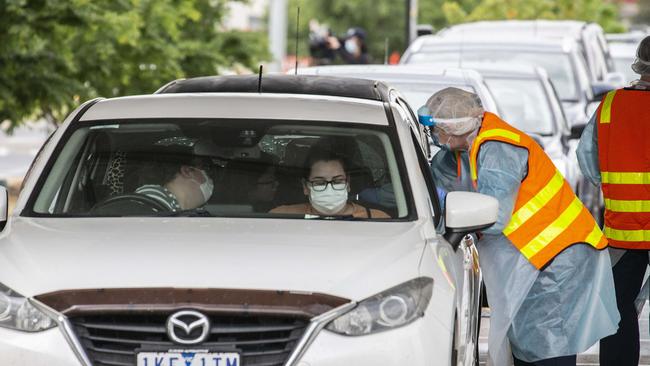 Large queues at drive through testing centres were causing headaches for Shepparton locals. Picture: Sarah Matray