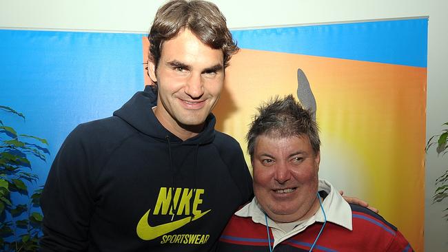 Shaun Gallagher with Roger Federer. Picture: Supplied