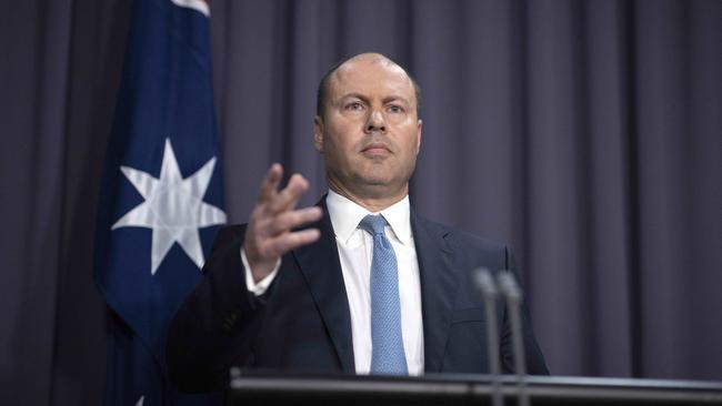 Treasurer Josh Frydenberg discusses the MYEFO numbers, which showed a strong post-COVID labour market recovery had left fewer Australians on JobKeeper payment. Picture: NCA NewsWire/Gary Ramage