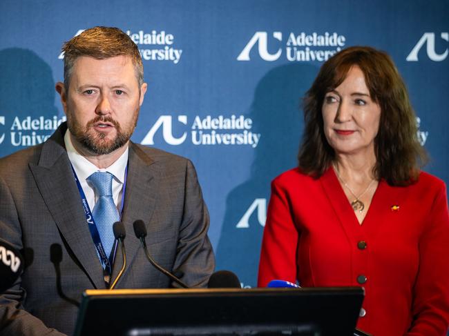 The new Adelaide University co-chancellor Professor David Lloyd and Susan Close Deputy Premier of South Australia, at the announcement of their brand launch, on July 15th, 2024, at the Adelaide Convention Centre.Picture: Tom Huntley