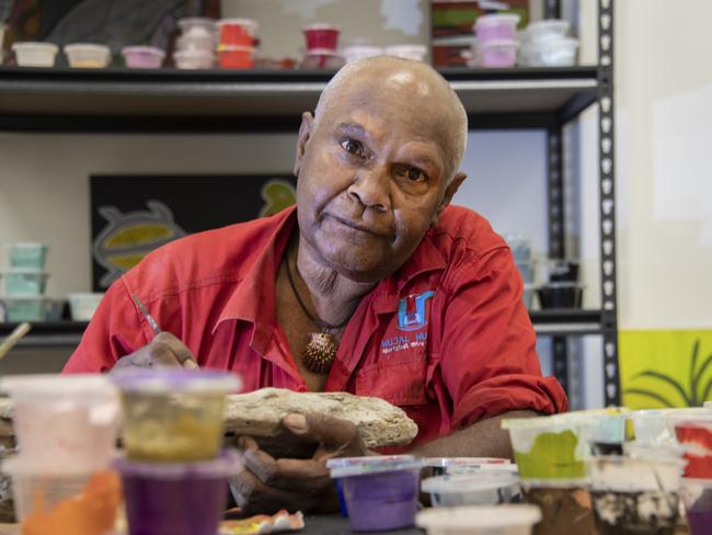 Wujal Wujal artist Daniel Gordon at work at the Nana Yirriji Cultural Centre. Picture: Brian Cassey