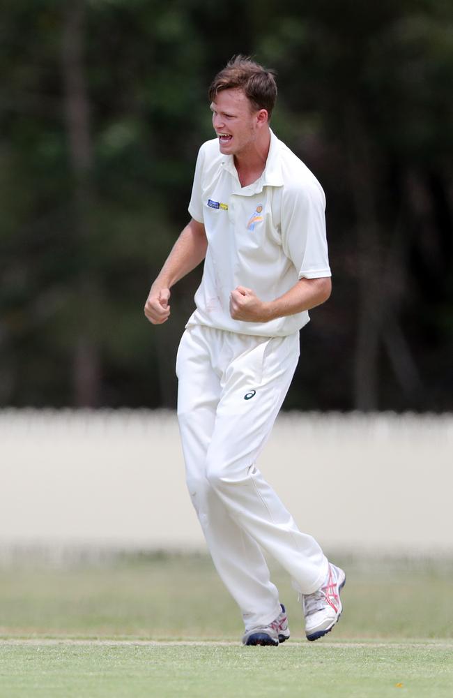 Mathew Kuhnemann celebrates a wicket.