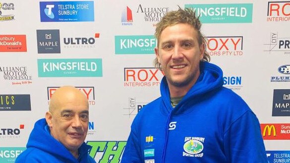 East Sunbury president Ronnie Paoly and newly appointed 2023 senior coach Aaron Kite. Photo: Supplied.